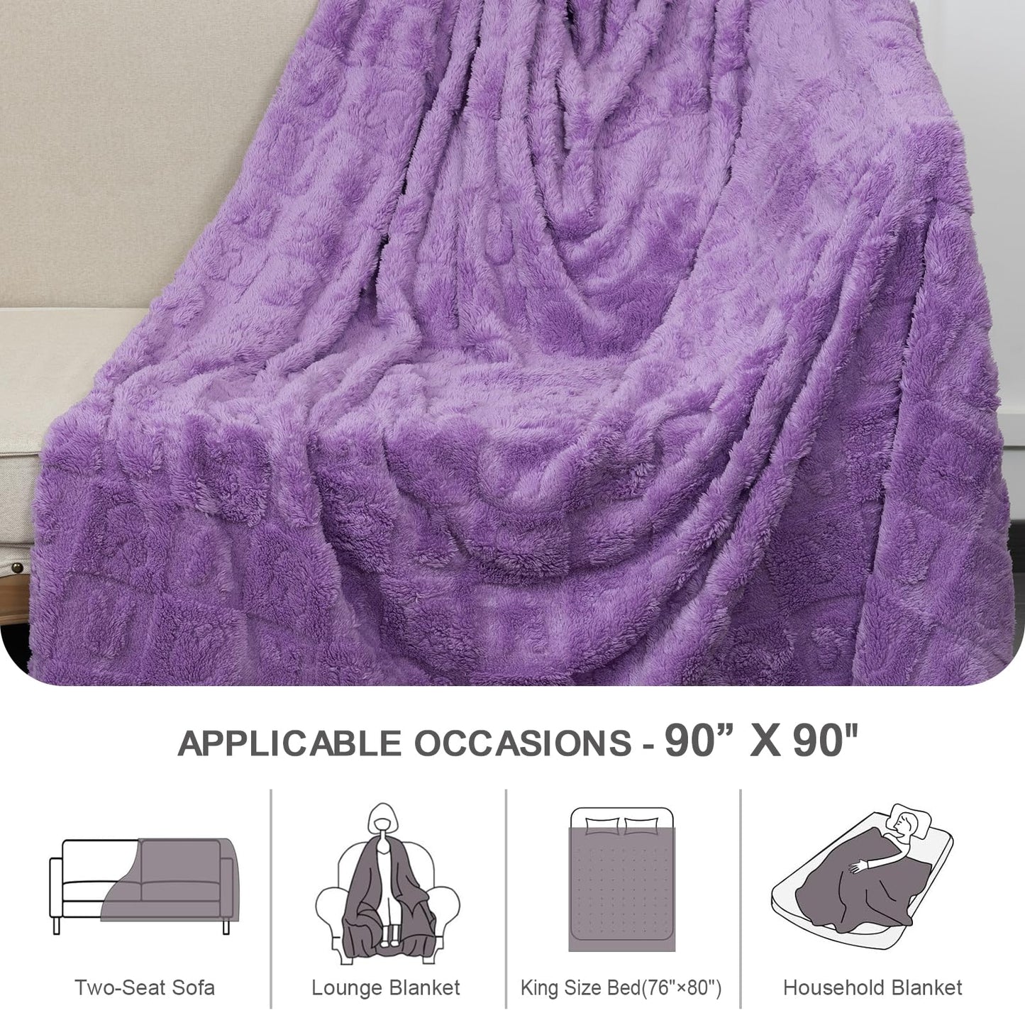 TTGIEET Purple Cute Flannel Fleece Queen Blanket for Bed, Thick Bunny Checkered Throw Blanket for Lover Girls Boys Friends Gifts Pets,Lightweight Soft Cozy Blanket for All Season,90x90 Inchs