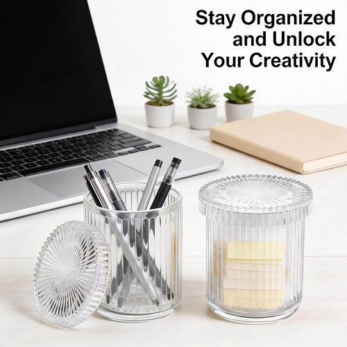 Clear Apothecary Jars - 2 Pack Glass Qtip Holder Dispenser Set for Cotton Swabs & Makeup Storage