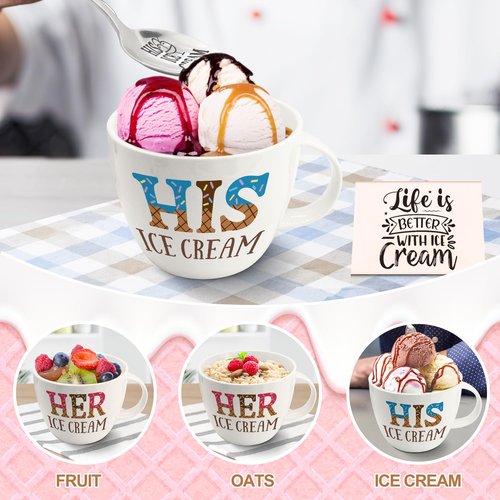 FUTBU Anniversary Couple Gift Ice Cream Bowls and Spoon Scoop Set, His and Hers Gifts, Mothers Day Couples His Her Ice Cream Accessories Bowl Present, Unique Wedding Gift 2025 for Friends