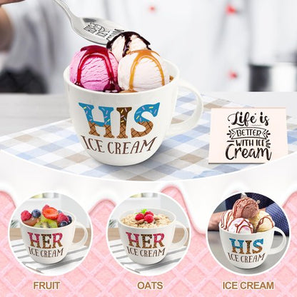 FUTBU Anniversary Couple Gift Ice Cream Bowls and Spoon Scoop Set, His and Hers Gifts, Mothers Day Couples His Her Ice Cream Accessories Bowl Present, Unique Wedding Gift 2025 for Friends
