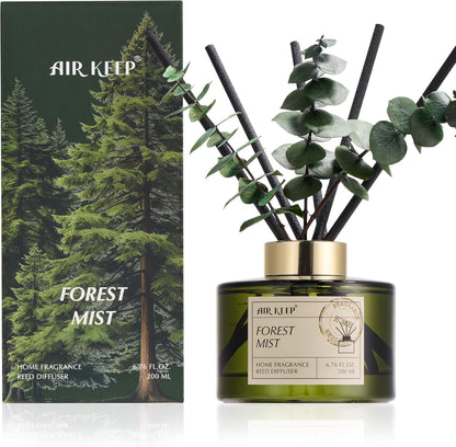 Airkeep Reed Diffuser Set - Forest Mist Scent with 6.76 Fl Oz Essential Oils | 3 Leaves & 8 Sticks for Home Decor