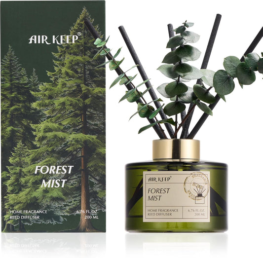 Airkeep Reed Diffuser Set - Forest Mist Scent with 6.76 Fl Oz Essential Oils | 3 Leaves & 8 Sticks for Home Decor