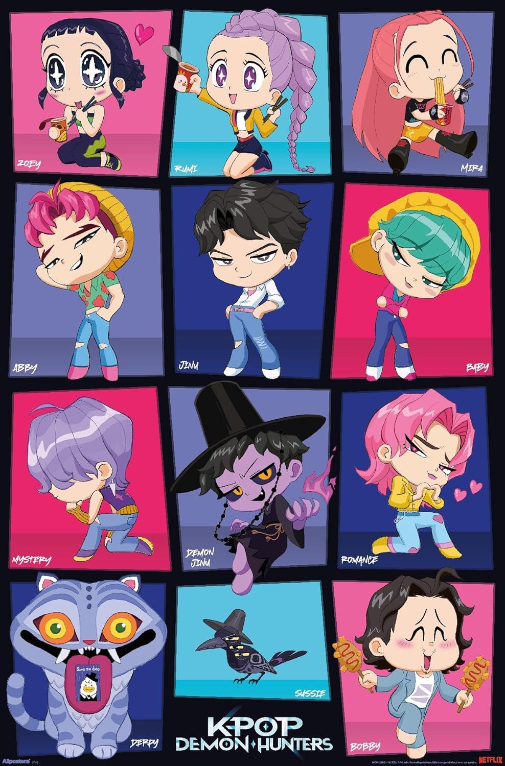 Netflix KPop Demon Hunters Wall Poster - Chibi Grid Design, Unframed, 34L x 22.4W