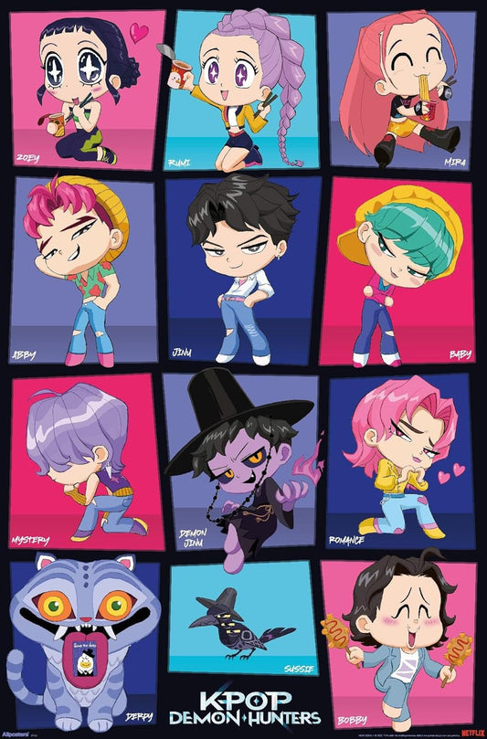 Netflix KPop Demon Hunters Wall Poster - Chibi Grid Design, Unframed, 34L x 22.4W
