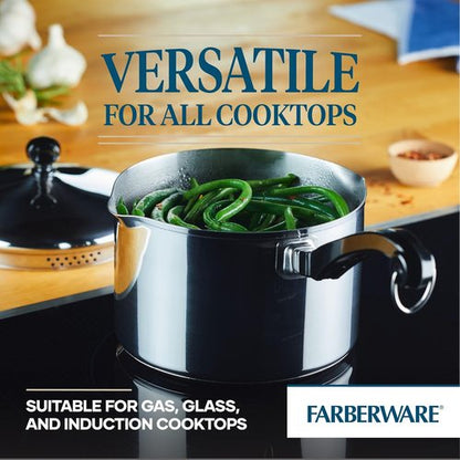 Farberware Classic Stainless Steel 3-Quart Covered Straining Saucepan - Durable Silver Design
