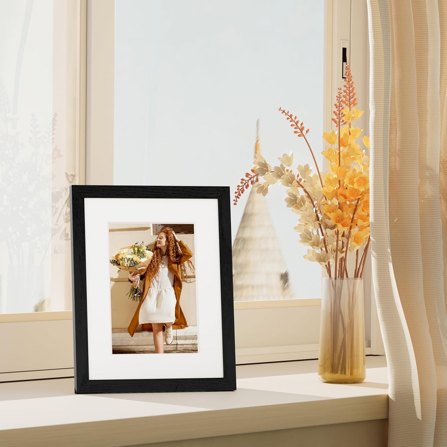 Vittanly 8x10 Picture Frame Set of 4 - Display 5x7 or 8x10 Photos | Shatter-Resistant Plexiglass, Black