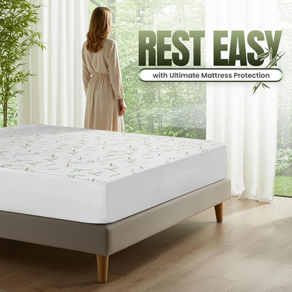 Utopia Bedding Waterproof Mattress Protector - Twin Size, Soft Bamboo Viscose Cooling Cover | 15-Inch Deep Pockets