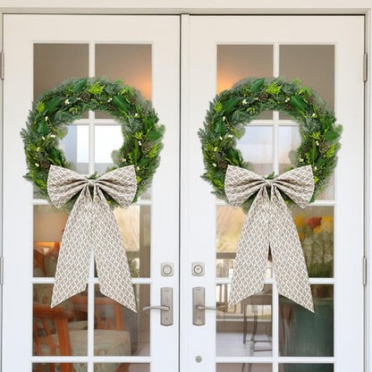 HunnmingRe Christmas Wreath Sash - 24 x 16 Inch Driftwood Block Print with Floral Burlap Bow - Beige