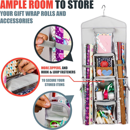 Regine Switzerland Double-Sided Gift Bag Organizer - Stylish Light Grey Wrap Storage