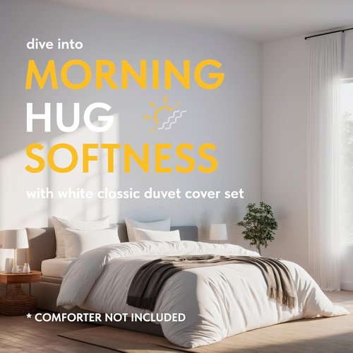 Classic White Queen Duvet Cover Set by [Brand Name] - Luxurious Microfiber with Zipper | Includes 2 Pillow Shams