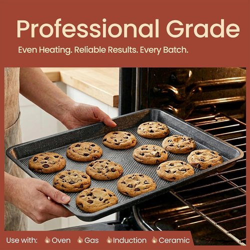 BAKKEN Nonstick Baking Pans Set - 3 Sizes with Diamond Texture Bottom | Oven Safe Up to 450°F, Gray Marble