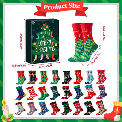 MOVINPE Advent Calendar Socks - 24 Pairs of Funny Christmas Crew Socks for Adults | Warm Cotton Countdown Gifts