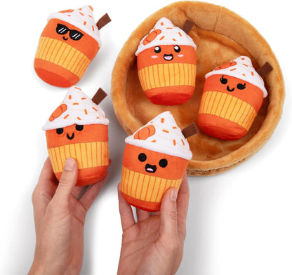 Relatable Emotional Support Lattes - Soft Fall Plushies for All Ages | Perfect Back to School Gifts, 5-Piece Set with Basket