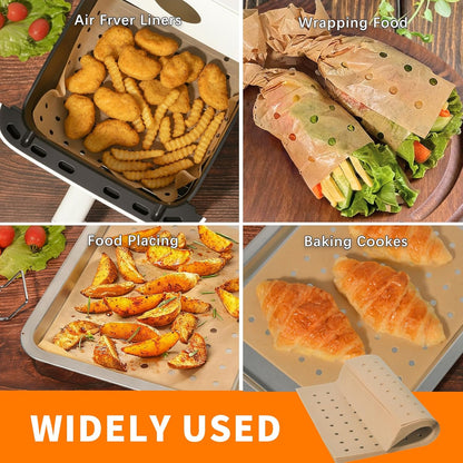 MEIYA Disposable Air Fryer Liners - 180 Pcs Non-Stick Parchment Paper Sheets | 9x11 Inch Unbleached Oven Liners