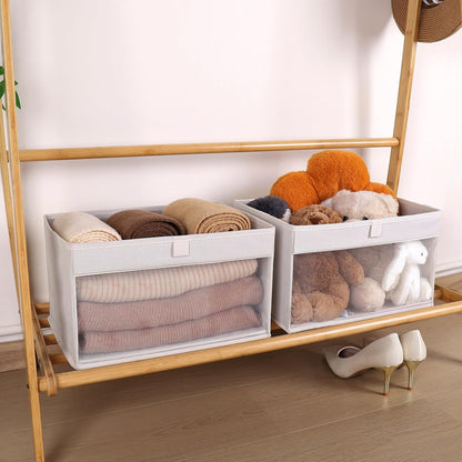 WUIKE Fabric Storage Bins - Large Foldable Organizer Baskets with Clear Window & Handles | Beige, 3-Pack