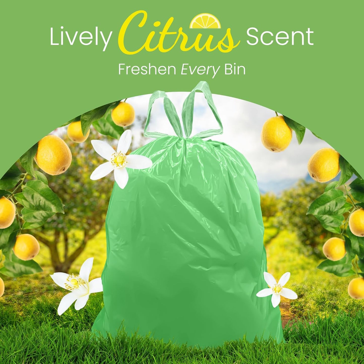 Reli. Drawstring Trash Bags - Citrus Scented 4 Gallon Liners | 50 Count | Ideal for Bathroom Use