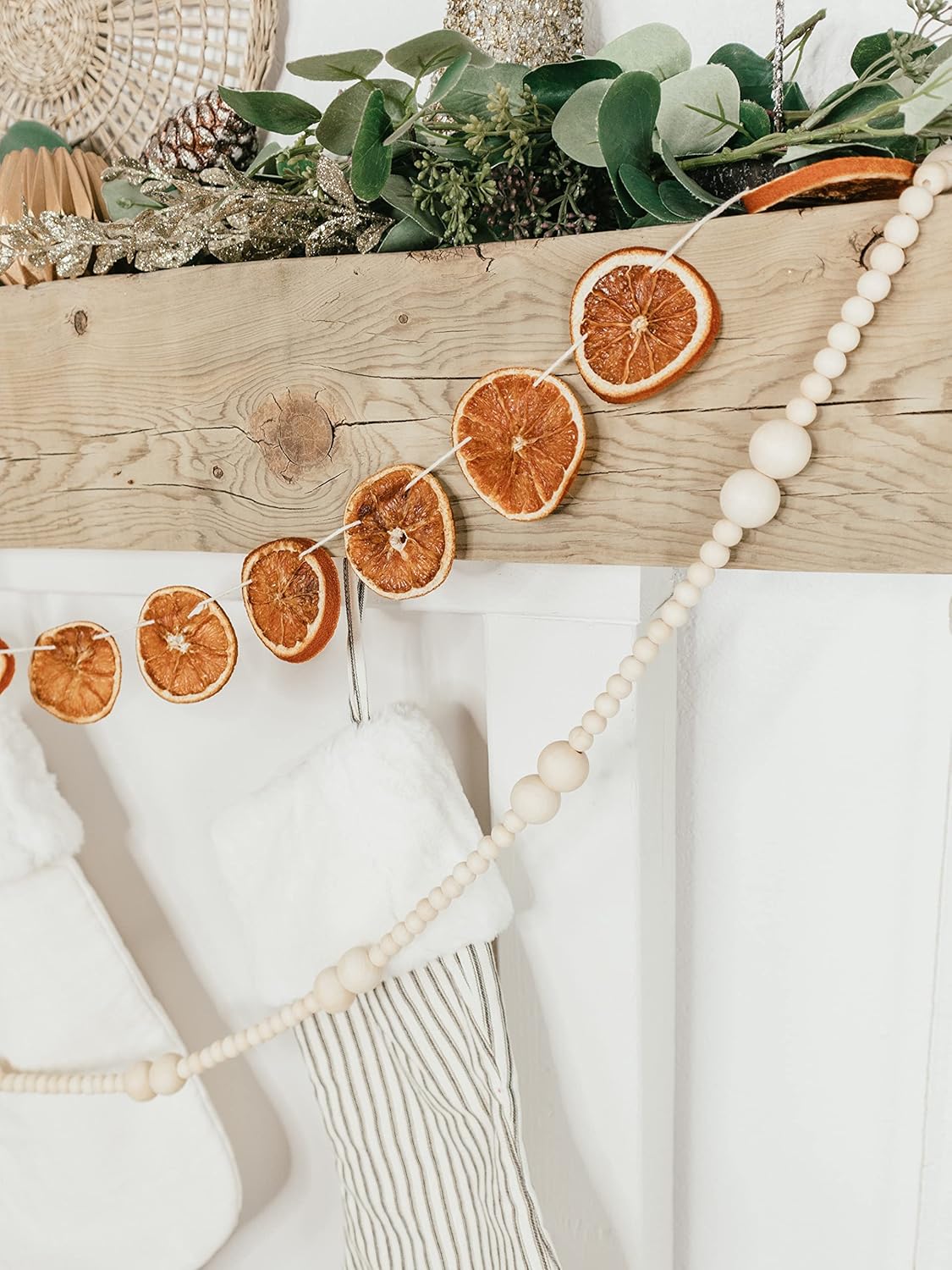 Skiennix 7ft Wooden Bead Garland - Rustic Holiday Decor for Christmas Tree | Natural Wood 2-Ball Design
