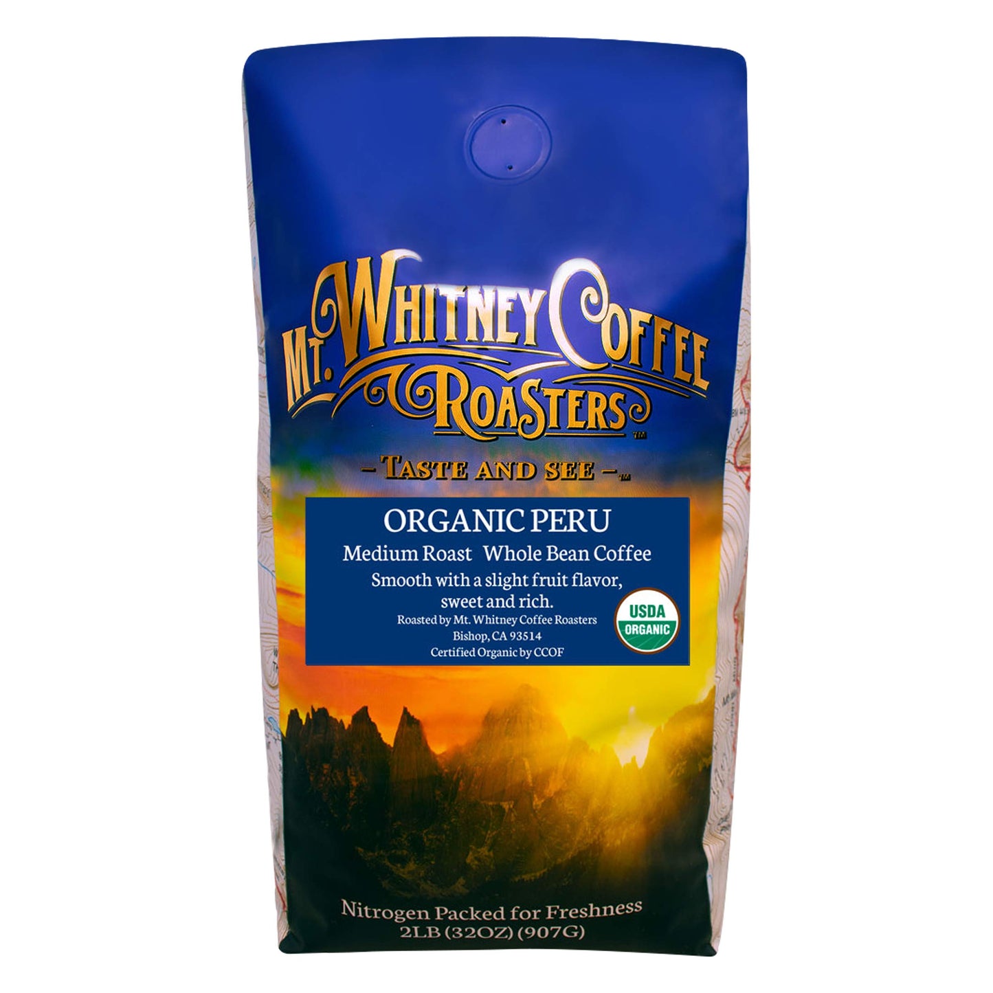 Mt. Whitney Organic Shade Grown, Low Acid Coffee from Peru (Whole Bean, 2 Lb)