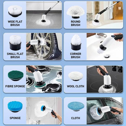 Electric Spin Scrubber, Cordless Cleaning Brush with 8 Replaceable Brush Heads, Shower Cleaning Brush, Power Scrubber with 3 Adjustable Speeds,Adjustable & Detachable Long Handle,Voice Prompt