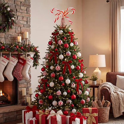 Candy Bow Christmas Tree Topper - 7.9in x 6.7in, Soft Clay