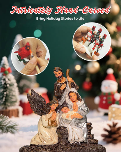 Regine Switzerland Large Christmas Nativity Snow Globe - Light-Up with Music, 9.84" | 6-Hour Timer & Dual Power