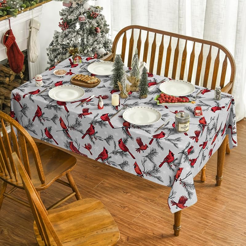 Horaldaily Christmas Tablecloth 60 x 104 Inches - Red Birds & Branch Rectangular