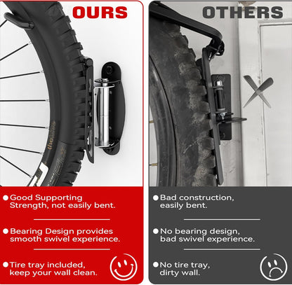 Ultrawall Swivel Bike Rack - 3 Lockable Positions & Double Bearing System | Vertical Wall-Mounted Storage (2 Pack)