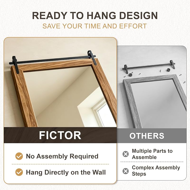 Wood Bathroom Mirror 24x36 in Farmhouse Brown Barn Door Design - Ready to Hang