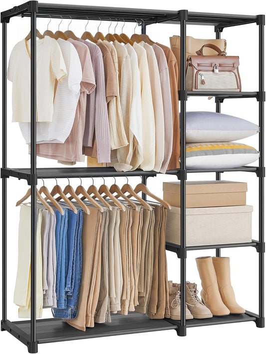 SONGMICS Portable Closet - Freestanding Clothes Rack with Shelves & Hanging Rods | Black, 44.1 x 16.9 x 65 Inches