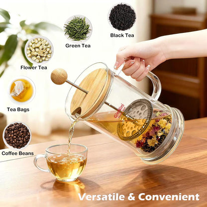 Skiennix French Press Coffee Maker - 34-Ounce Double Wall Glass with Stainless Steel Filter & Bamboo Lid