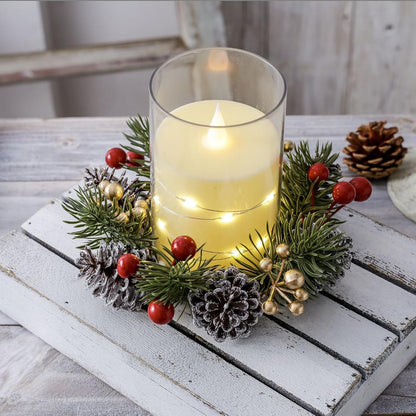 Regine Switzerland Christmas Candle Rings - Elegant Gold & Red Floral Design | 2-Piece Set for Holiday Decor