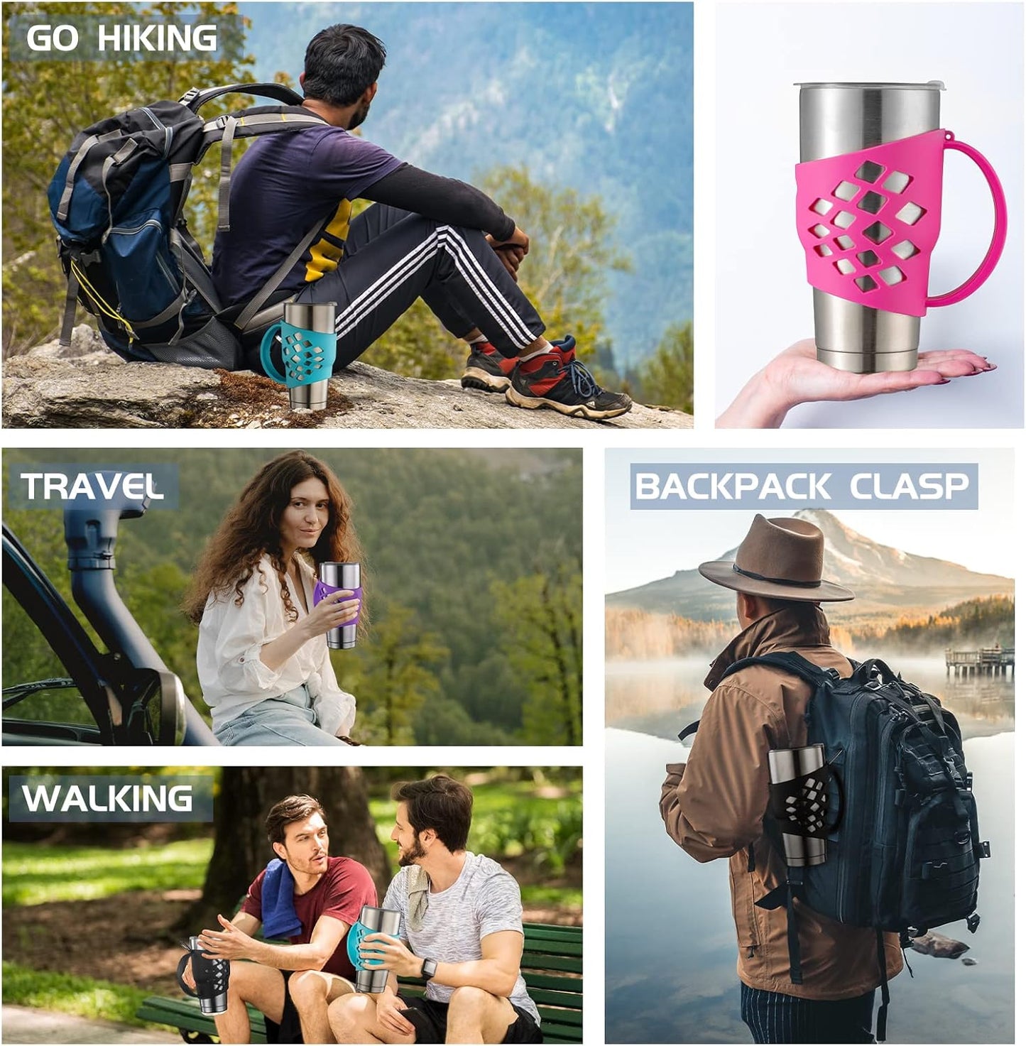 WISDING 30 oz Tumbler - Silicone Grip Protective Sleeve Cover with Handle | Stylish Pink Design