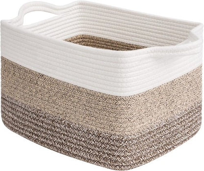 Goodpick Woven Storage Basket - 13"x10"x9" Cotton Rope Organizer for Dog Toys & Books | Stylish Gradient Brown Gift Basket with Handles