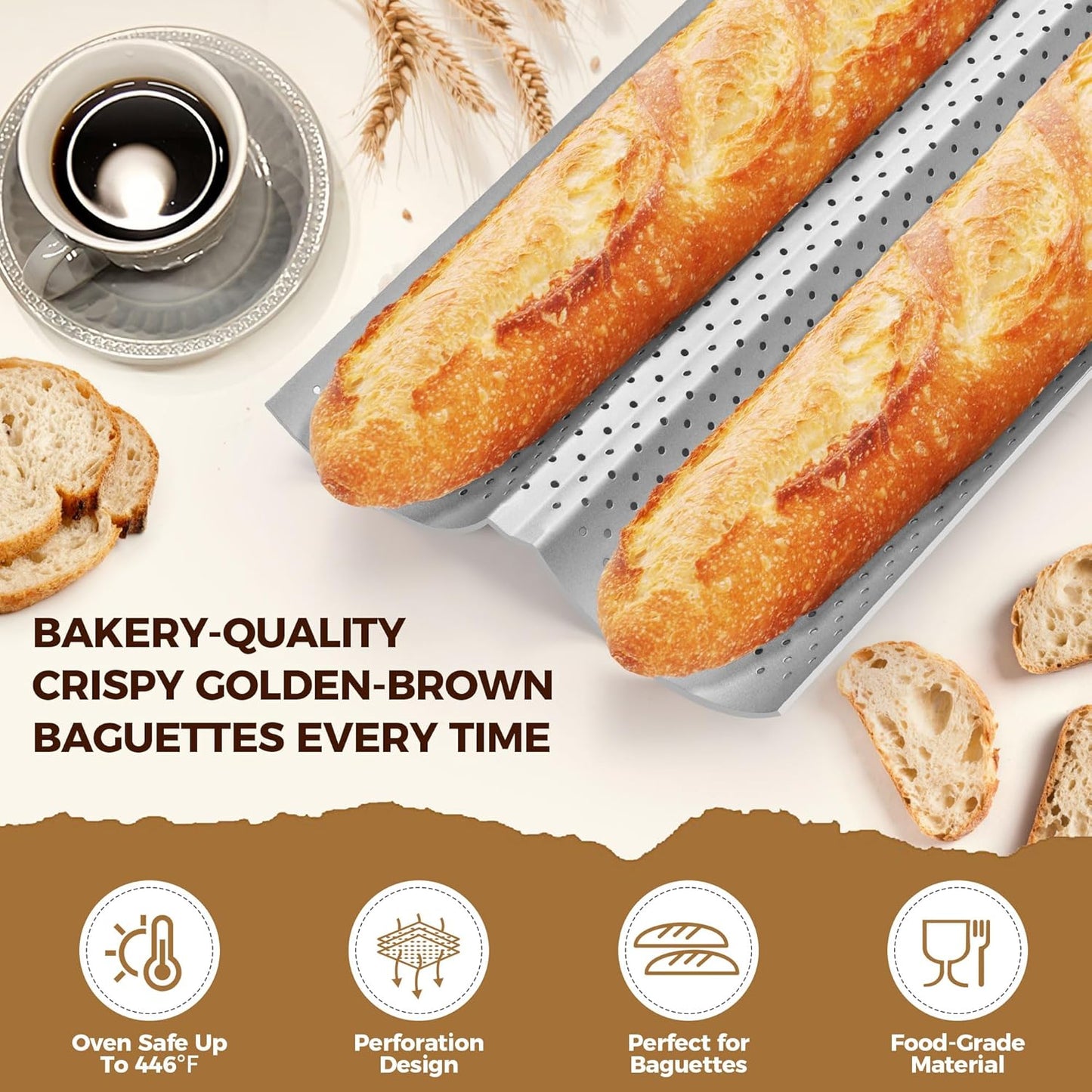 Yupjlia Baguette Bread Pan - Premium Nonstick Perforated Baking Tray for 2 Loaves | Perfect for Sourdough & Italian Bread