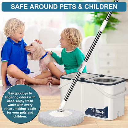 Mop and Bucket with Wringer Set for Home, Spin Mop and Bucket Separates Dirty and Clean Water,4-Chamber Mop Bucket, Best Household Cleaning Tools with 6 Replacement Mop Heads,4X Wheel