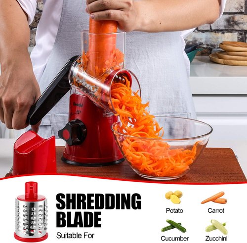 Geedel Rotary Cheese Grater - Versatile Kitchen Mandoline Slicer with 3 Blades | Easy to Clean for Fruits & Vegetables
