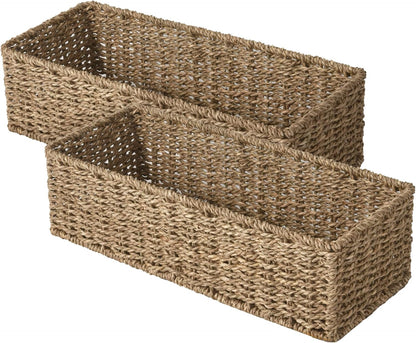 StorageWorks Toilet Tank Basket - Stylish Seagrass Storage Baskets for Bathroom | 2-Pack