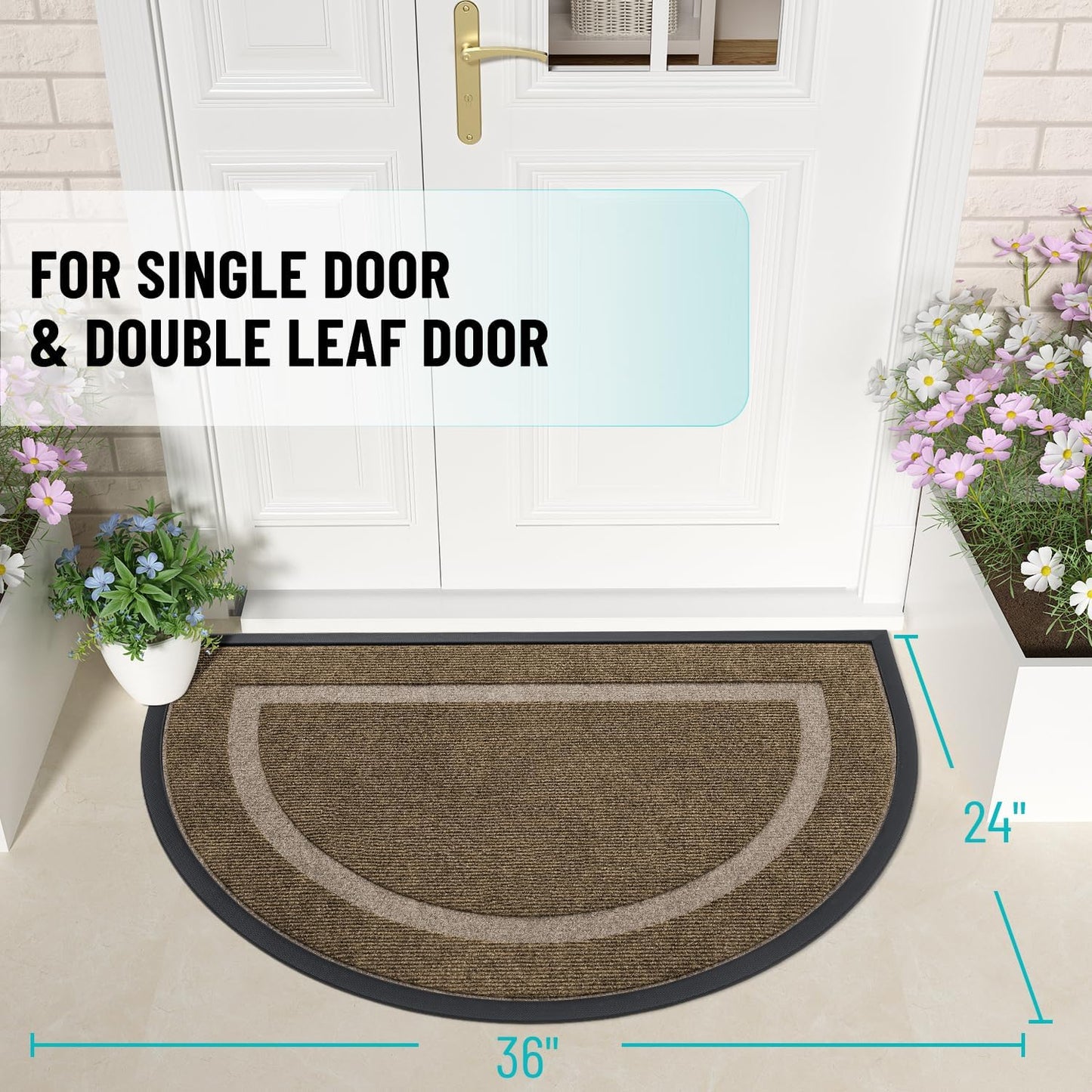 OLANLY Half Circle Door Mat - Waterproof All-Season Doormat for Indoor/Outdoor Use | 36x24, Brown