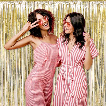 Light Gold Foil Fringe Curtains by [Brand Name] - 3 Pack Metallic Streamers for Photo Booths & Parties | 3.28 x 9.8 Ft