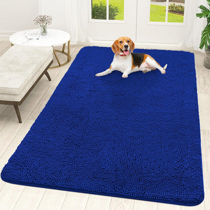 OLANLY Dog Door Mat - Absorbent Non-Slip Washable Chenille Mat for Muddy Paws | 70x46 Royal Blue