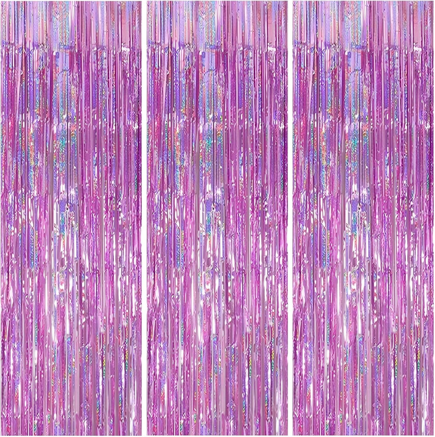Skiennix Foil Curtain Backdrop - 3 Pack Tinsel Fringe Curtains for Parties & Events | 3.3x6.6 ft Pink