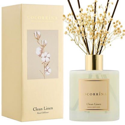 COCORRÍNA Reed Diffuser - Clean Linen 17 Fl.oz Reed Diffuser with 8 Sticks Scented Diffuser with Preserved Flowers for Bathroom Home Decor