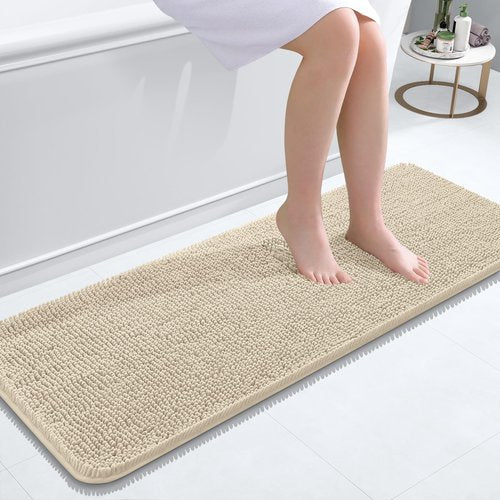 OLANLY Bathroom Rugs 47x17, Extra Soft Absorbent Chenille Bath Rugs, Rubber Backing Quick Dry, Machine Washable Bath Mats for Bathroom Floor, Tub and Shower, Home Decor Accessories, Sand