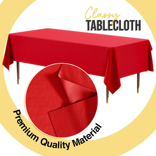 Exquisite 66% Thicker Premium Plastic Table Cloth Rectangle Table Cover 0.5 Mil 12 Pack Red Table Cloth 54 Inch x 108 Inch Disposable Tablecloth Won't Tear Easily Like Cheap Thin Brands