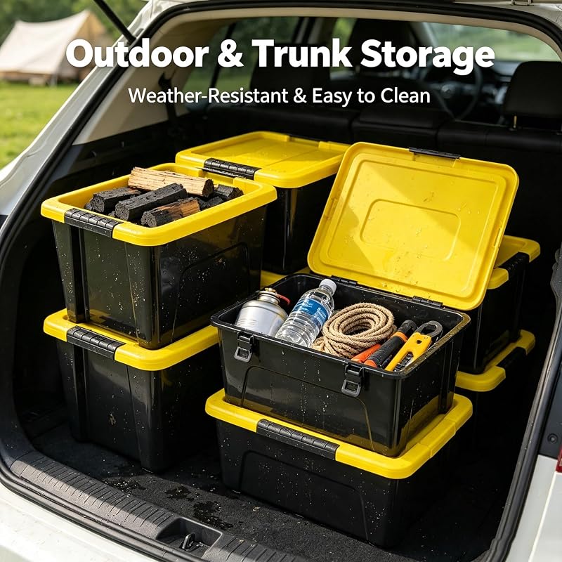20 Quart Stackable Plastic Storage Totes with Latching Lids | Heavy Duty Organizers with Side Handles (6 Pack)