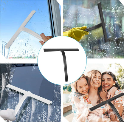Skiennix Shower Squeegee - Premium Glass Door & Mirror Cleaner with Hook - Silicone Gray Finish