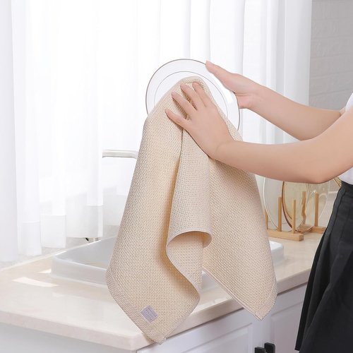 Homaxy Kitchen Dish Towels - Ultra Soft 100% Cotton Waffle Weave, Quick Drying, 13 x 28 Inches, 4-Pack, Beige