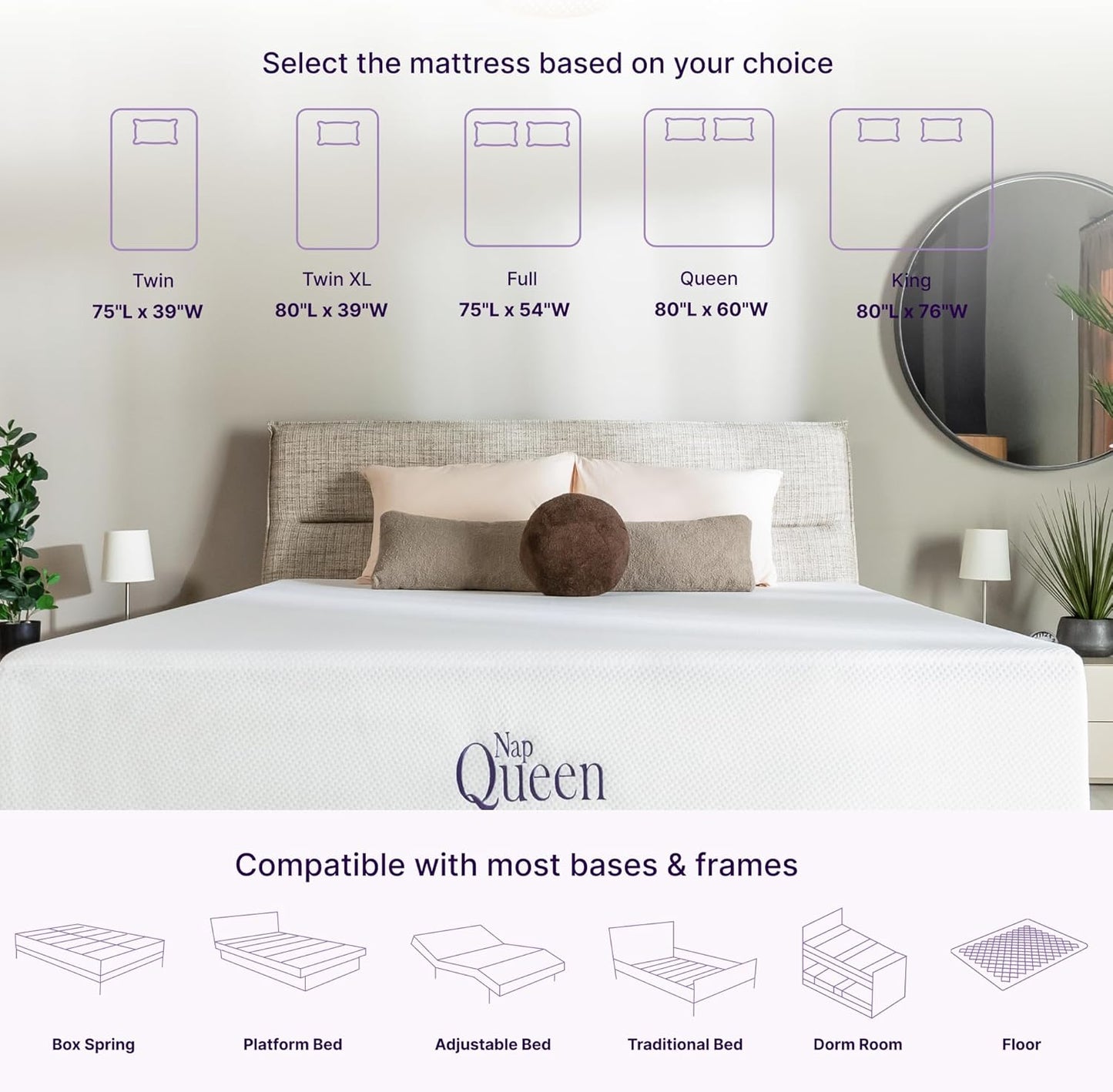 NapQueen Twin Size Mattress - 8 Inch Bamboo Charcoal Memory Foam for Ultimate Comfort