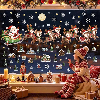 Reusable Santa Claus Reindeer Wall Decals – Peel & Stick Christmas Window Stickers (2 Sheets) - Variation: Reusable