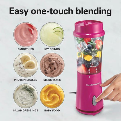 Hamilton Beach Portable Blender - 14 Oz BPA-Free Travel Cup & Lid | Durable Stainless Steel Blades for Smoothies & Shakes